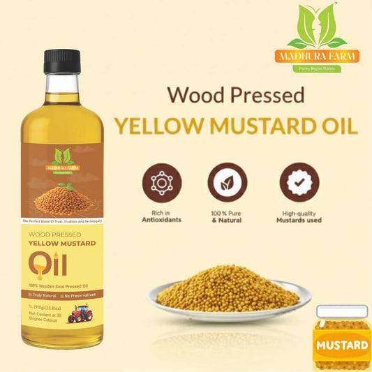 Cold-pressed yellow mustard oil by Madhurafarm