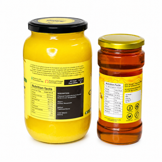 Buy 1L A2 Bilona Ghee & 500g Wild Forest Honey