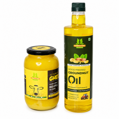1L A2 Bilona Ghee + 1L Wood Pressed Groundnut Oil