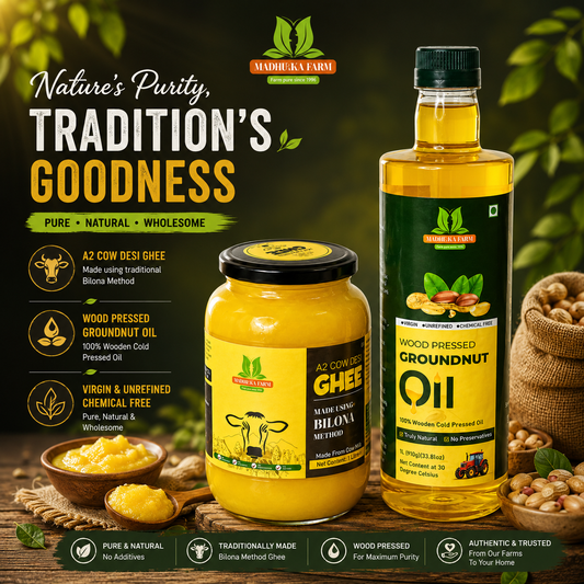 1L A2 Bilona Ghee + 1L Wood Pressed Groundnut Oil