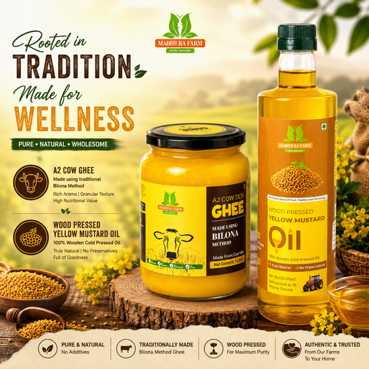Buy 1L A2 Bilona Ghee & 1L Wood Pressed Yellow Mustard Oil