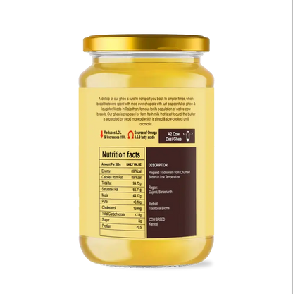 A2 Cow Bilona Ghee combo offer nutrition facts and details on jar packaging from Madhurafarm.