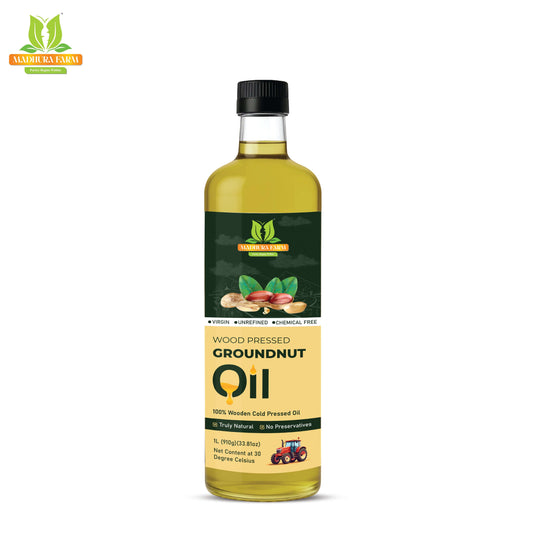 Madhurafarm Wood Pressed Groundnut Oil - 100% Pure & Cold Pressed with A2 Cow bilona Ghee Combo