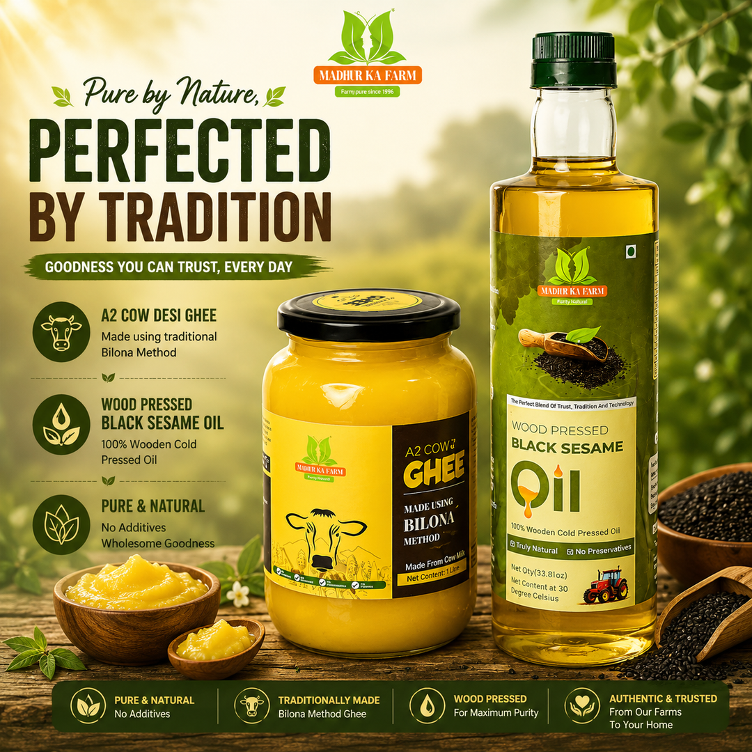 Buy 1L A2 Bilona Ghee & 1L Wood Pressed Black Sesame Oil