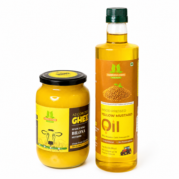 Buy 1L A2 Bilona Ghee & 1L Wood Pressed Yellow Mustard Oil