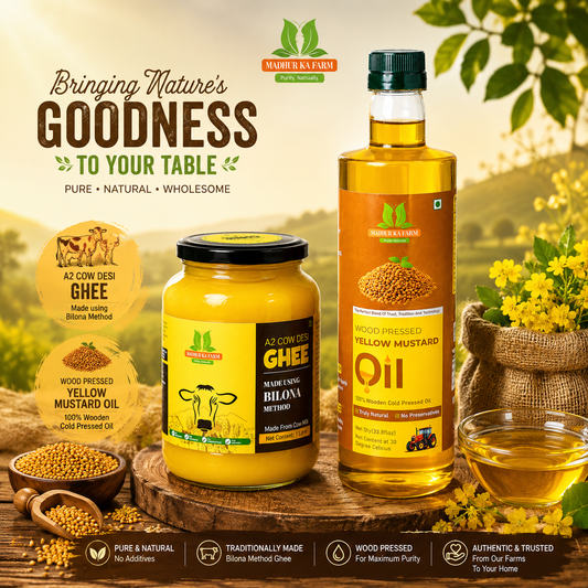 Buy 1L A2 Bilona Ghee & 1L Wood Pressed Yellow Mustard Oil