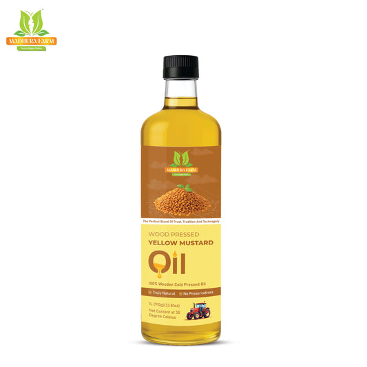 Cold-pressed yellow mustard oil by Madhurafarm